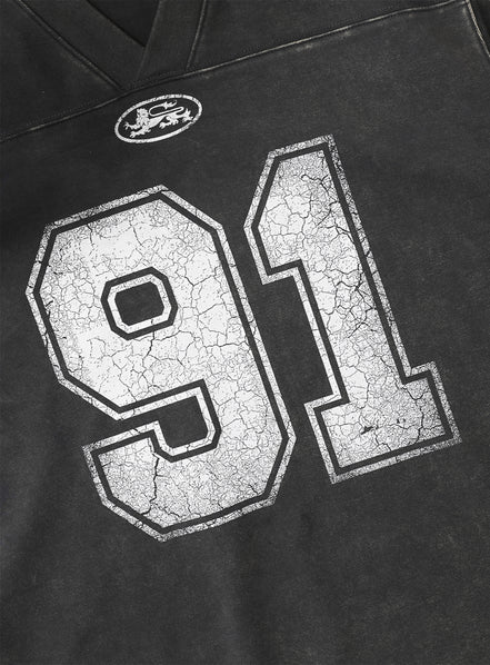 Bad Blood - 91 Crack Print V-Neck T-Shirt (Black)