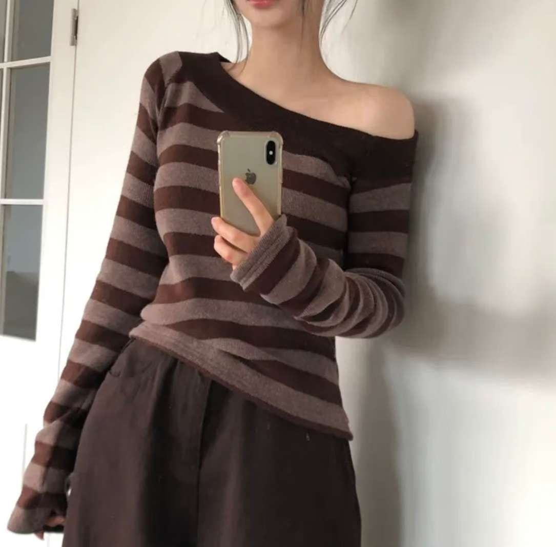 KR STRIPE AND OFF SHOULDER TOP (3 COLORS)