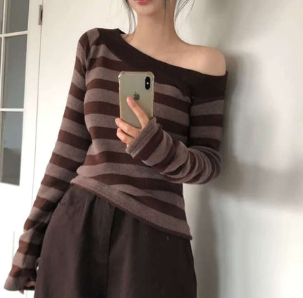 KR STRIPE AND OFF SHOULDER TOP (3 COLORS)