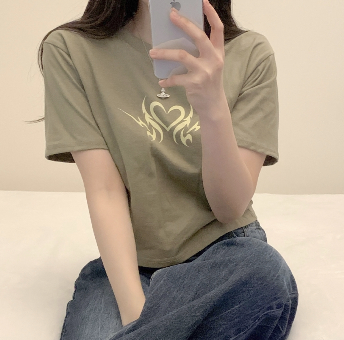 現貨 KR Y2K FIRE HEART CROP TEE 3 COLORS