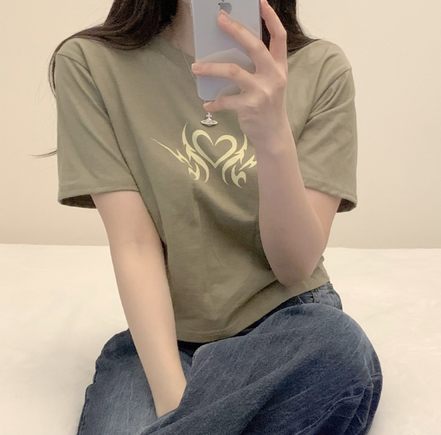 現貨 KR Y2K FIRE HEART CROP TEE 3 COLORS