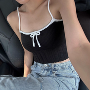 TH KNIT CROP SLEEVELESS (BLACK-WHITE)