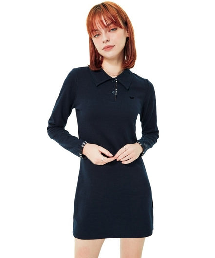 nasty fancy club - FANCY CHECK LINE LONGSLEEVE ONE-PIECE (NAVY)
