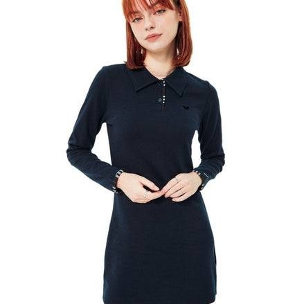 nasty fancy club - FANCY CHECK LINE LONGSLEEVE ONE-PIECE (NAVY)