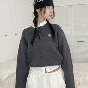 muahmuah - STITCH LOGO ROUND KNIT (CHARCOAL)