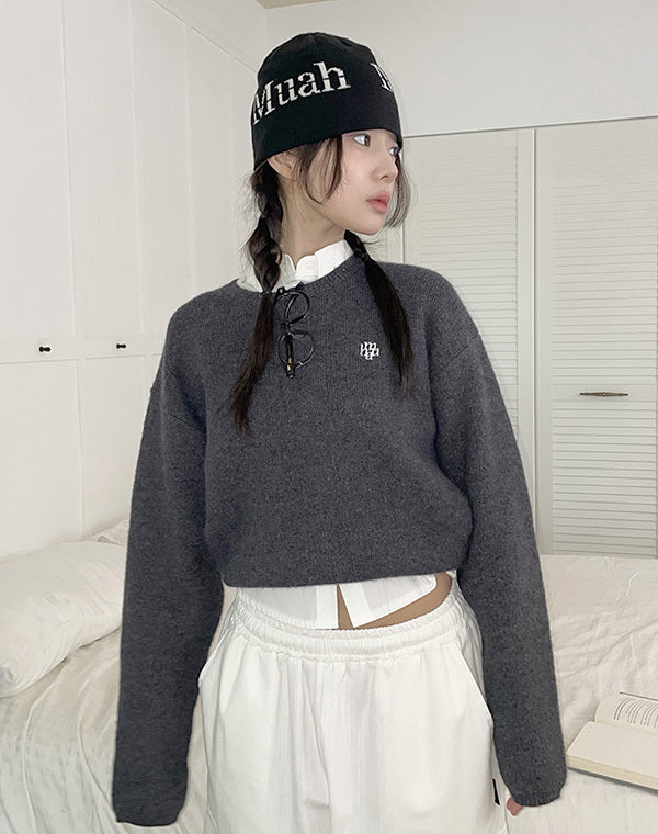 muahmuah - STITCH LOGO ROUND KNIT (CHARCOAL)