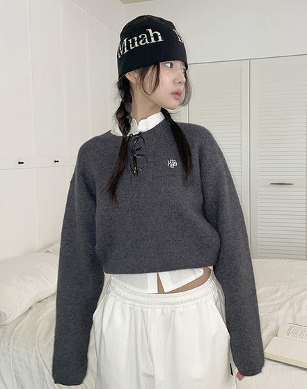 muahmuah - STITCH LOGO ROUND KNIT (CHARCOAL)