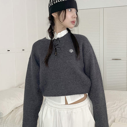 muahmuah - STITCH LOGO ROUND KNIT (CHARCOAL)