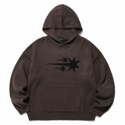 niceghostclub - 3STARS LOGO KNIT HOODIE [BROWN]