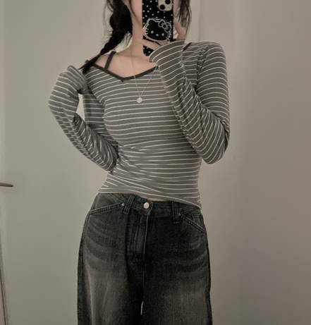 KR STRIPED ONE OFF SHOULDER TOP (4 COLORS)