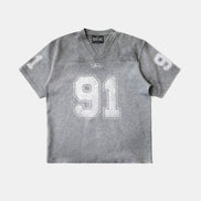 Bad Blood - 91 Crack Print V-Neck T-Shirt (Grey)