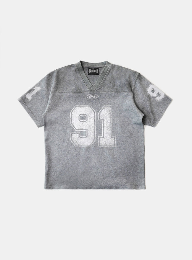 Bad Blood - 91 Crack Print V-Neck T-Shirt (Grey)