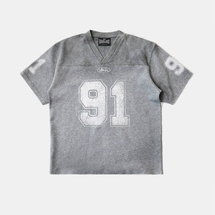 Bad Blood - 91 Crack Print V-Neck T-Shirt (Grey)