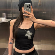[WONYOUNG同款] illio - LEOPARD CROSS NECKLACE SLEEVELESS (BLACK)