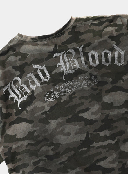 Bad Blood - crack print t-shirt (Green Camo)