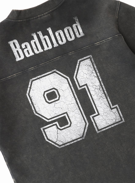 Bad Blood - 91 Crack Print V-Neck T-Shirt (Black)