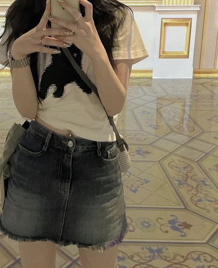 AEAE - FLASHED CATS EYE CROP T-SHIRTS [WHITE]
