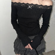 (現貨) KR RIBBON LACE KNIT OFF SHOULDER TOP (4 COLORS)