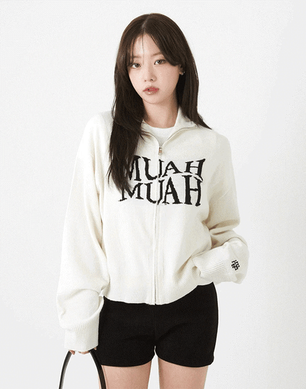 muah muah - JACQUARD KNIT ZIPUP CARDIGAN (2 COLORS)