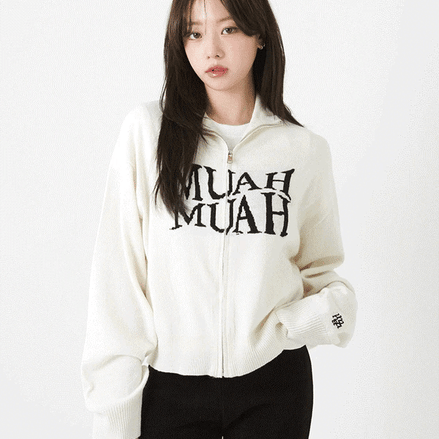 muah muah - JACQUARD KNIT ZIPUP CARDIGAN (2 COLORS)