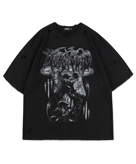MAHAGRID - GOTH ANGEL DAMAGED TEE (BLACK)