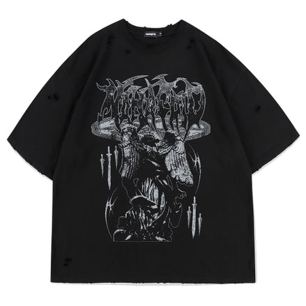 MAHAGRID - GOTH ANGEL DAMAGED TEE (BLACK)