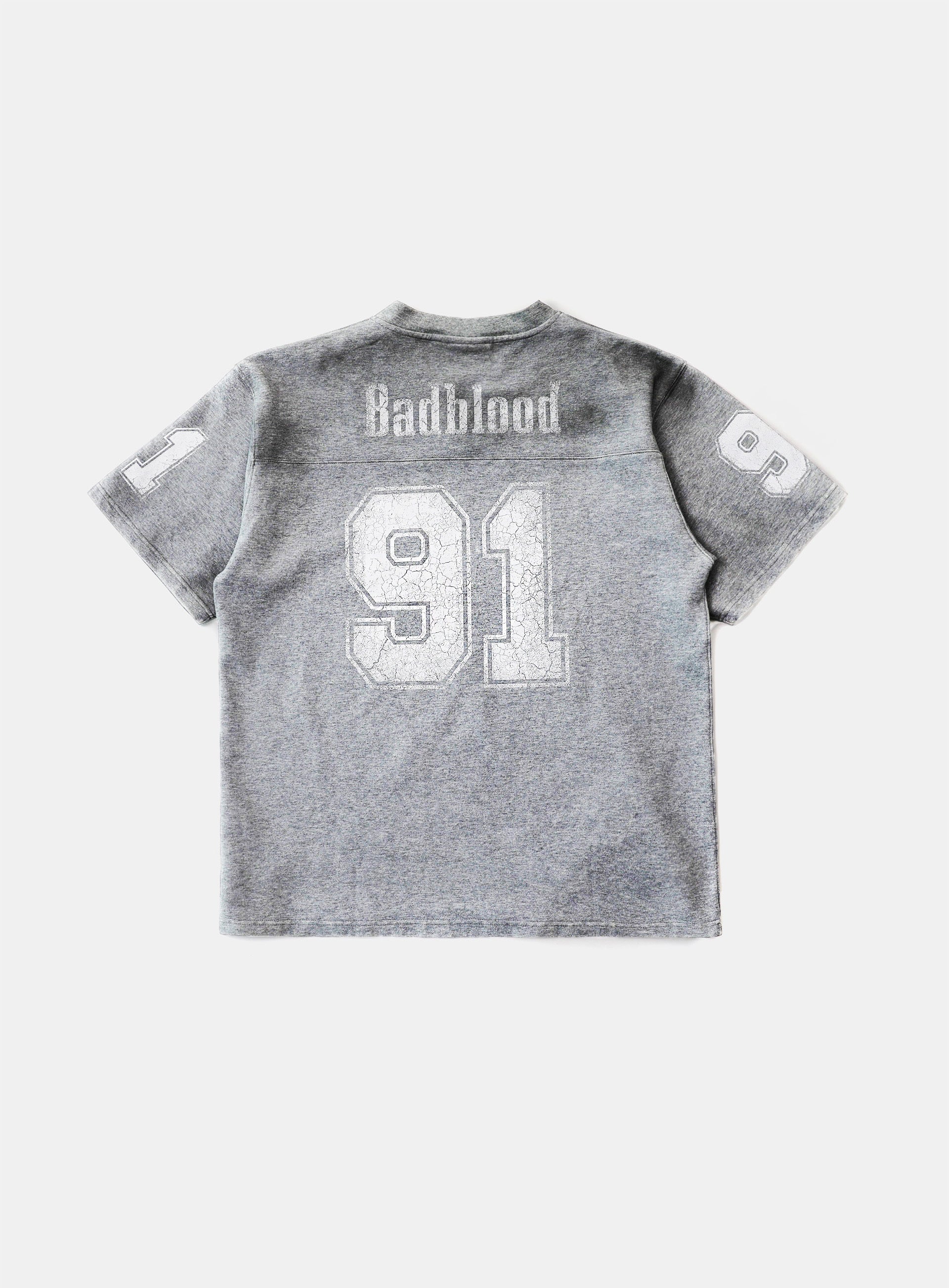 Bad Blood - 91 Crack Print V-Neck T-Shirt (Grey)