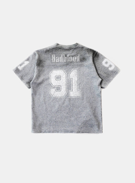 Bad Blood - 91 Crack Print V-Neck T-Shirt (Grey)