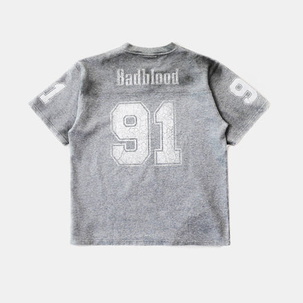 Bad Blood - 91 Crack Print V-Neck T-Shirt (Grey)