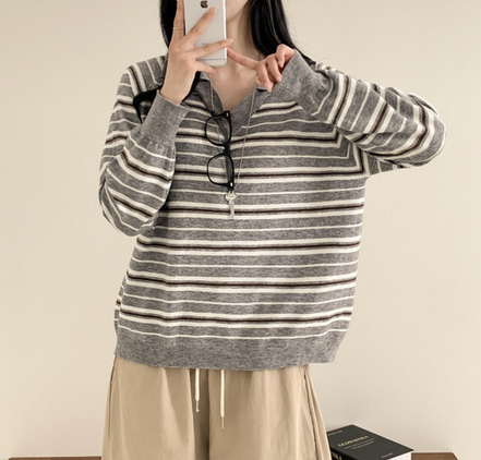 KR STRIPED COLLAR KNIT TOP (3 COLORS)