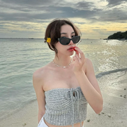 TH MIXED KNIT TOP (GREY)