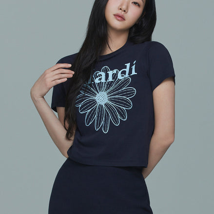 MARDI MERCREDI - SLIM TSHIRT FLOWERMARDI (NAVY SKY)