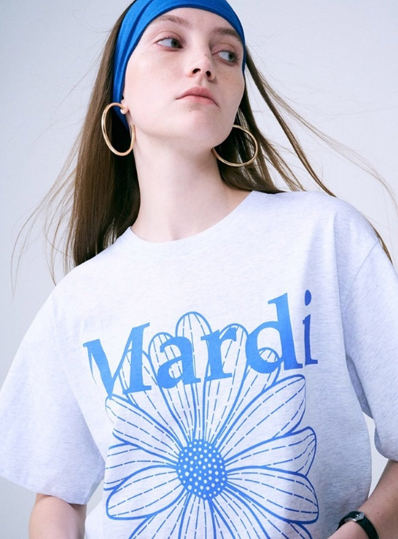 MARDI MERCREDI - TSHIRT FLOWERMARDI｜HEATHER BLUE