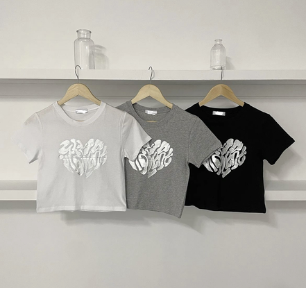 (現貨) KR Y2K 銀色心心 CROP TEE 3 COLORS