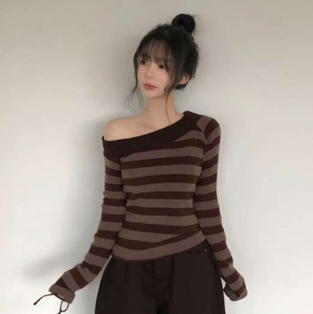 KR STRIPE AND OFF SHOULDER TOP (3 COLORS)