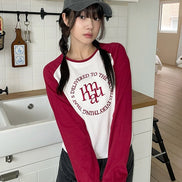muahmuah - STITCH LOGO RAGLAN LONG SLEEVE (CHERRY)