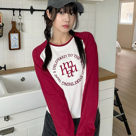 muahmuah - STITCH LOGO RAGLAN LONG SLEEVE (CHERRY)