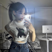 AEAE - FLASHED CATS EYE CROP T-SHIRTS [WHITE]