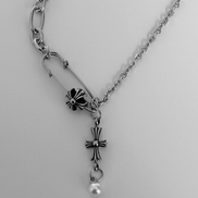 (yeji同款) OFUSE - pearl drop necklace(cross)