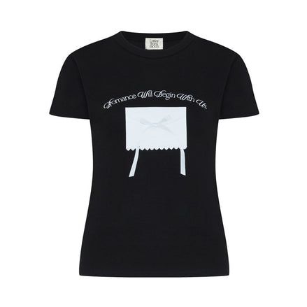 LETTER FROM MOON - Ribbon Letter Slim T-Shirts (Black)