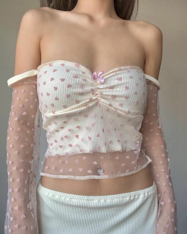 TH HEART RIBBON LACE TOP