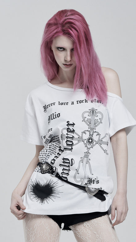 illio - LOVER ONE SHOULDER T-SHIRTS (WHITE)