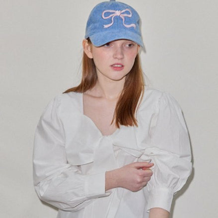 ronron - HEART RIBBON BALL CAP (BLUE)
