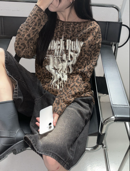 KR LEOPARD KNIT TOP