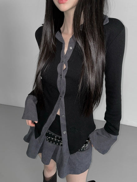 KR AMELIA SHIRT TOP (BLACK GREY)