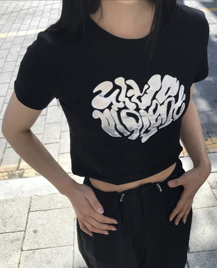 (現貨) KR Y2K 銀色心心 CROP TEE 3 COLORS