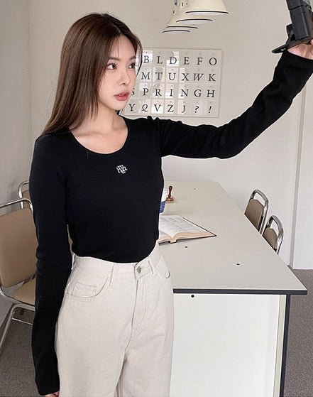 MUAHMUAH - stitch u-neck cotton long sleeve (5 COLORS)