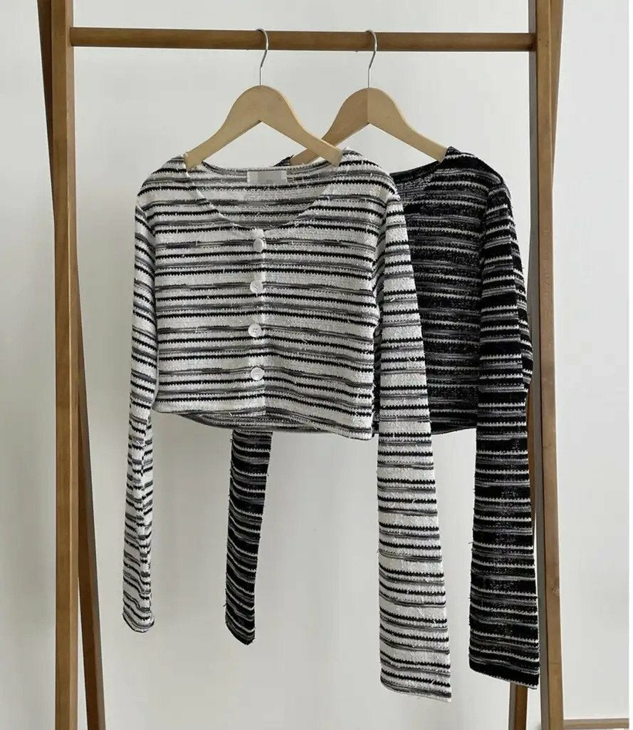 KR 薄款間條CROP CARDIGAN｜2 COLORS