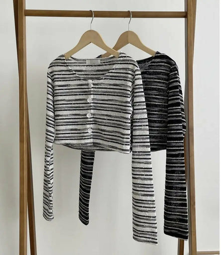 KR 薄款間條CROP CARDIGAN｜2 COLORS