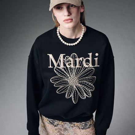 MARDI MERCREDI - SWEATSHIRT FLOWERMARDI NEEDLEWORK (BLACK BEIGE)